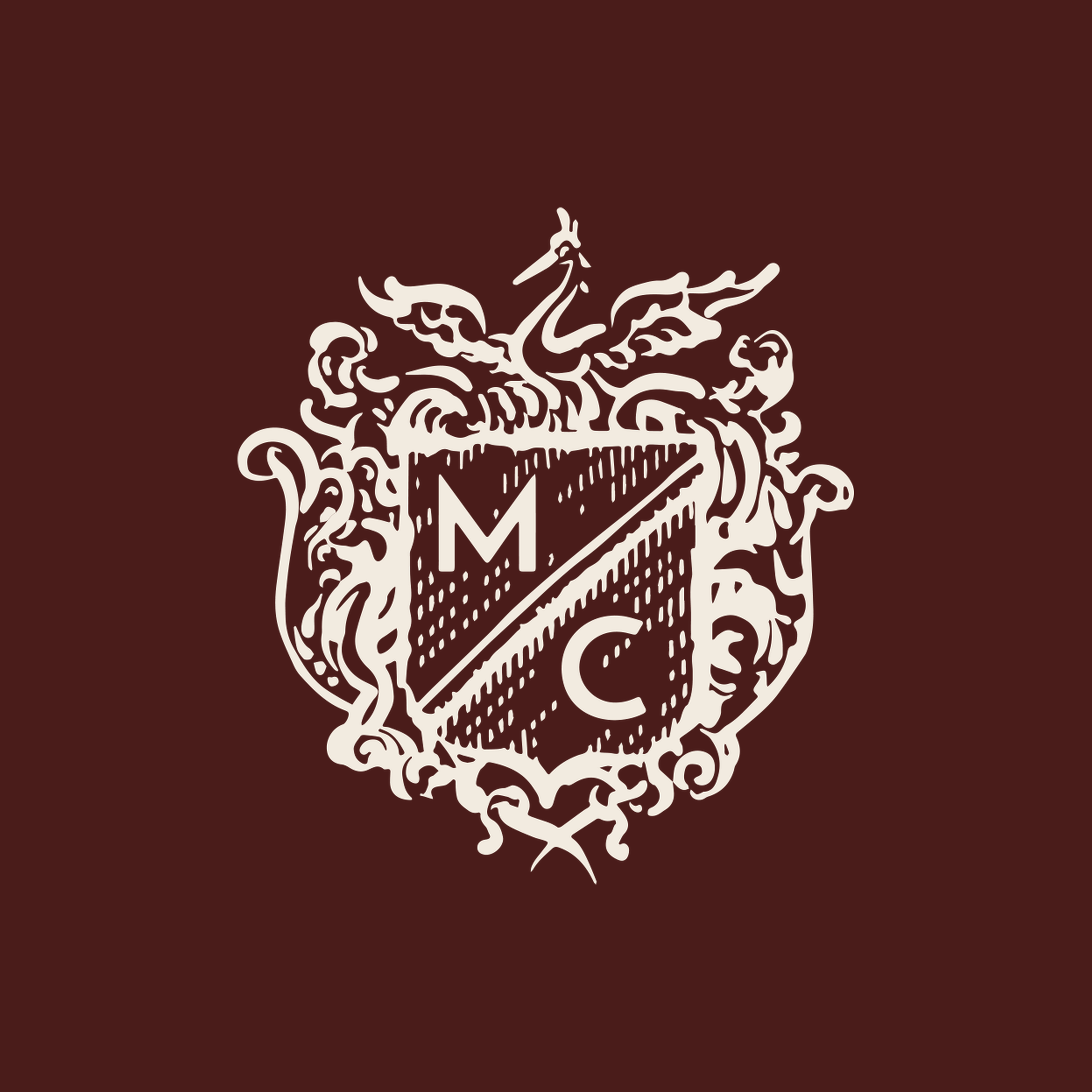 Crest — Cream on bordeaux · square